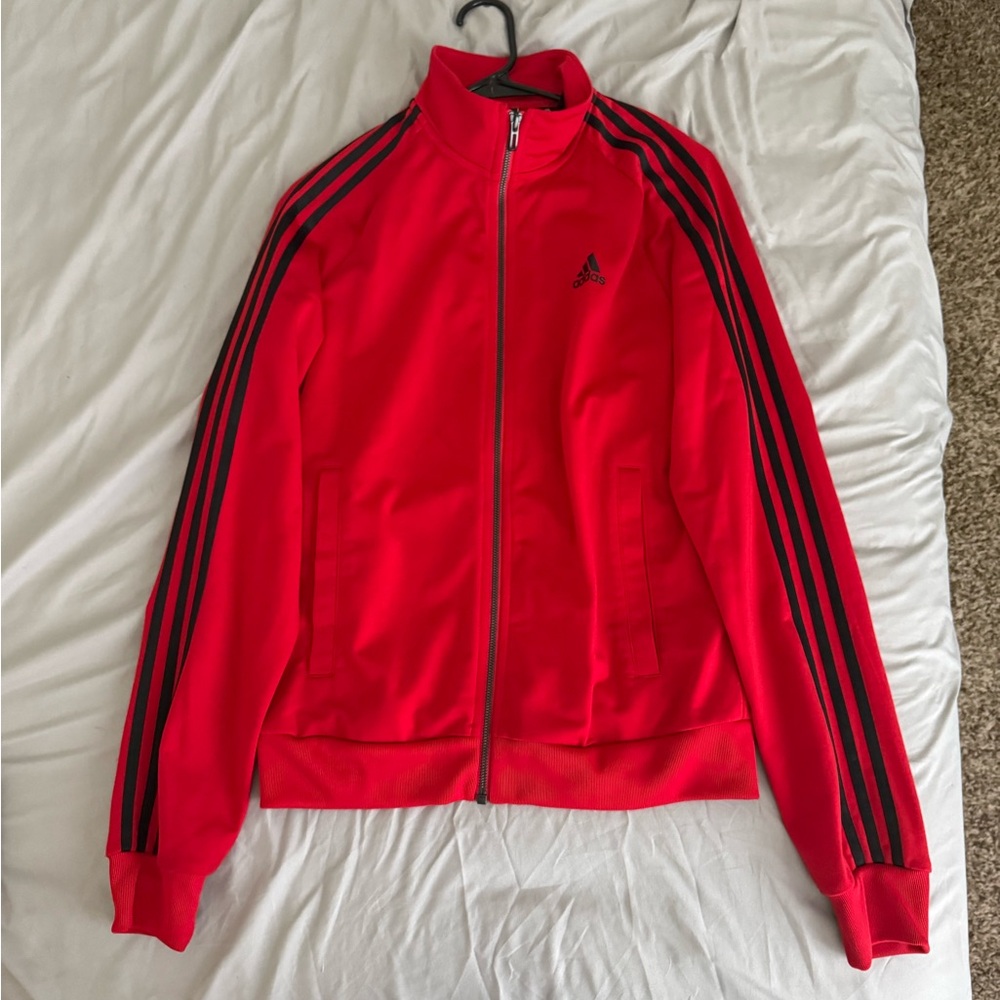 Adidas Red Zippered Long Sleeve Hoodie